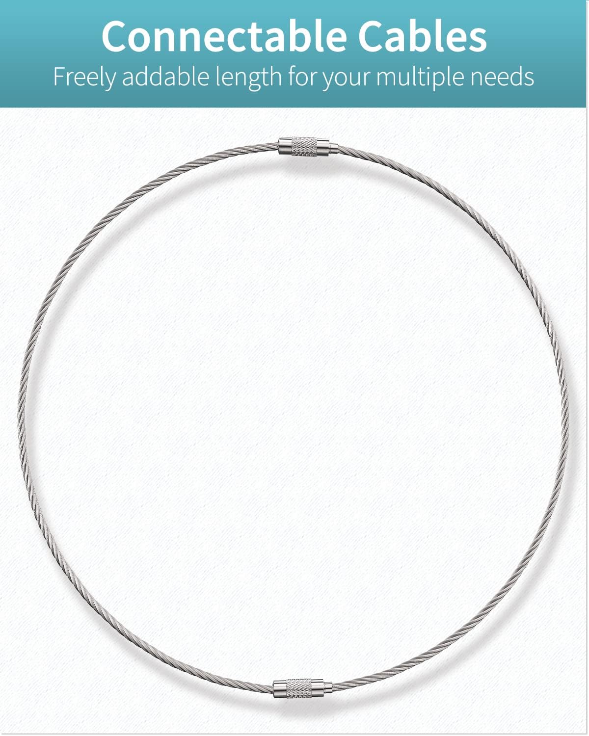 Pawfly 5 Inch/10 Inch Wire Keychain Cable Large Stainless Steel Key Ring Loop Holder, 20/50/100 Pack