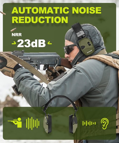 ZOHAN EM054 Electronic Shooting Ear Protection with 4X Sound Amplification, Ear Protection Muffs for Gun Range, NRR 23db Noise Reduction Hearing Protection Headphones