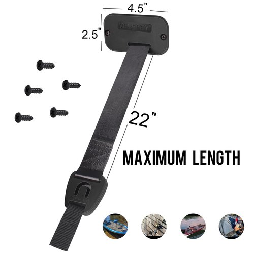 Retractable Rod Straps for Fishing Rods, Gunwale/Deck Mount Self-Retracting Tie-Down Straps, F14200 Rod Saver Strap Fishing Rod Holder, Fishing Pole Holders for Boat Deck, Black - 2 Pack