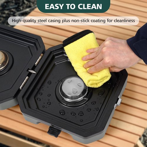 Hiteemer 2 Burner Portable Camping Stove with Griddle 17200 BTU Folding Camp Gas Stove Camping Adjustable Burners Piezo Ignition