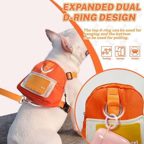 Bagentry Orange Dog Harness Backpack with Leash & Poop Bag Dispenser, Modern Style, Medium Dog, 17-33 Lb, 5.9" x 5.9" x 2.3"