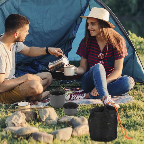 SS SUNSBELL Camping Cooking Set, Non-Stick Camping Pot and Pan Set, Portable Camping Cookware with Foldable Cutlery, 1-2 People Multifunctional Outdoor Cooking Equipment for Hiking, Picnicking