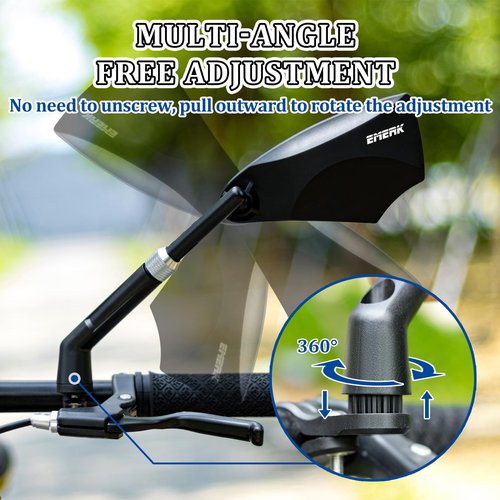 EMERK Anti-Glare Handlebar Bike Mirror: Bike Rear View Mirror With Retractable & 360°Adjustable Lens, HD Blast-Resistant Bicycle Mirror For 20-23mm Handlebar (Left)