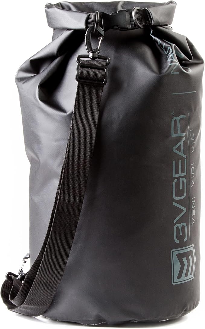 3VGEAR Nautilus Waterproof Dry Bag - 30L Heavy-Duty PVC Tarpaulin Waterproof Dry Bag with Removable Shoulder Strap, Roll-Top Closure, Sealed Seams - For Boating, Kayaking and Outdoors - Black
