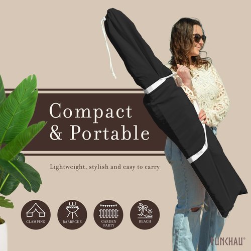 Punchau Beach Cabana with Fringe - 6x6 Ft Boho Shade Canopy Umbrella - Portable Beach Umbrellas for Sand with Carry Bag & Sandbag Pockets, Instant Sun Shade Tent - Black