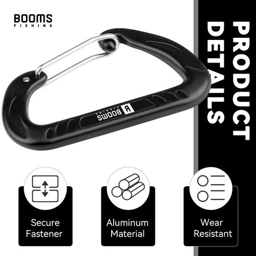 Booms Fishing Black Carabiner Clip: 3.1" Heavy Duty Carabiners 12kN/2697lbs Large Aluminum Carbiner for Keys Water Bottle Dog Leash Camping Hiking, Caribiner Keychain Hook Carbineers D Ring Clip 2PCS