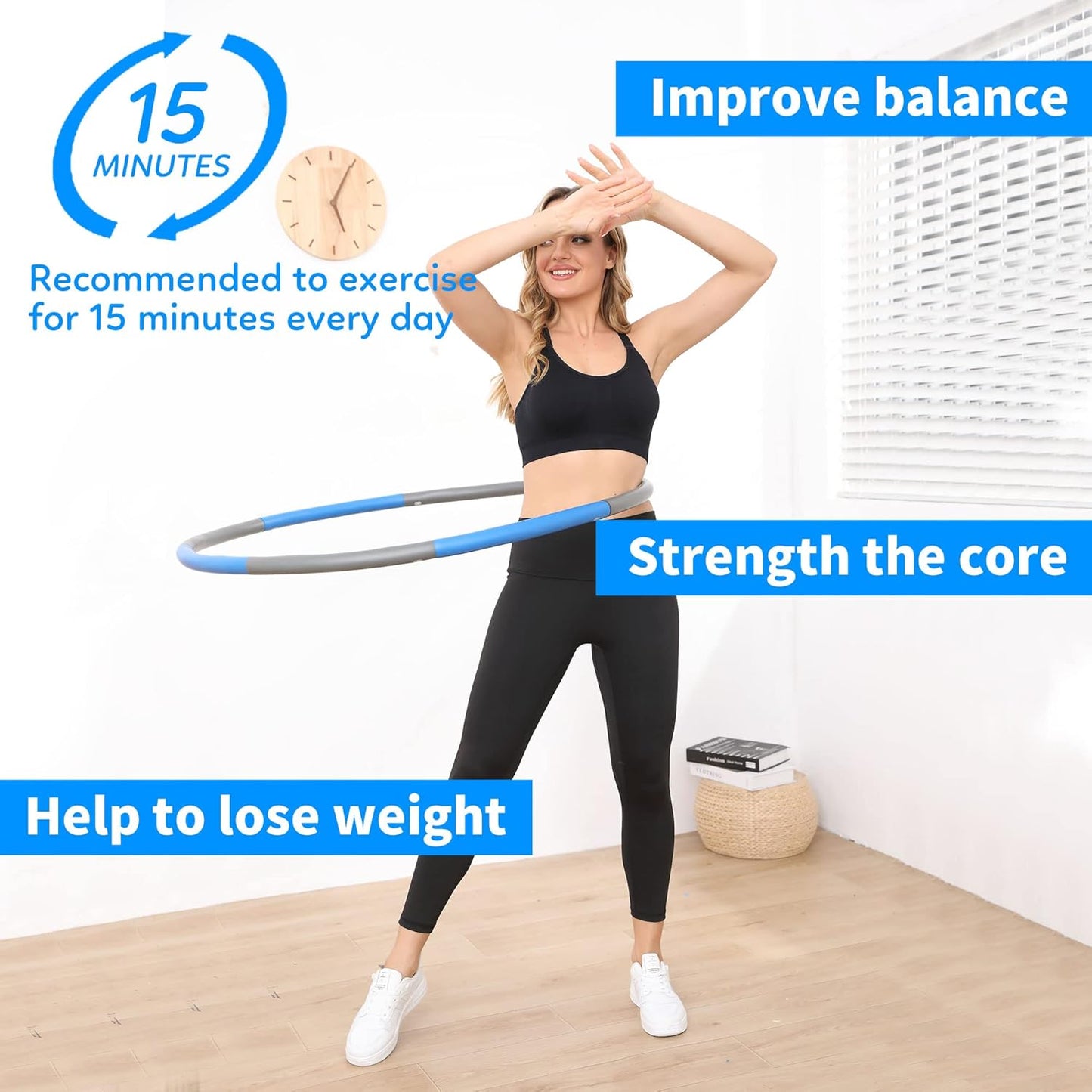 NEOWEEK 2lb Exercise Hoops for Adults, Adjustable Hoola Weighted Hoop, Detachable Section Soft Fitness Hoop for Weight Loss, Fat Burning, Home Gym Core Workout
