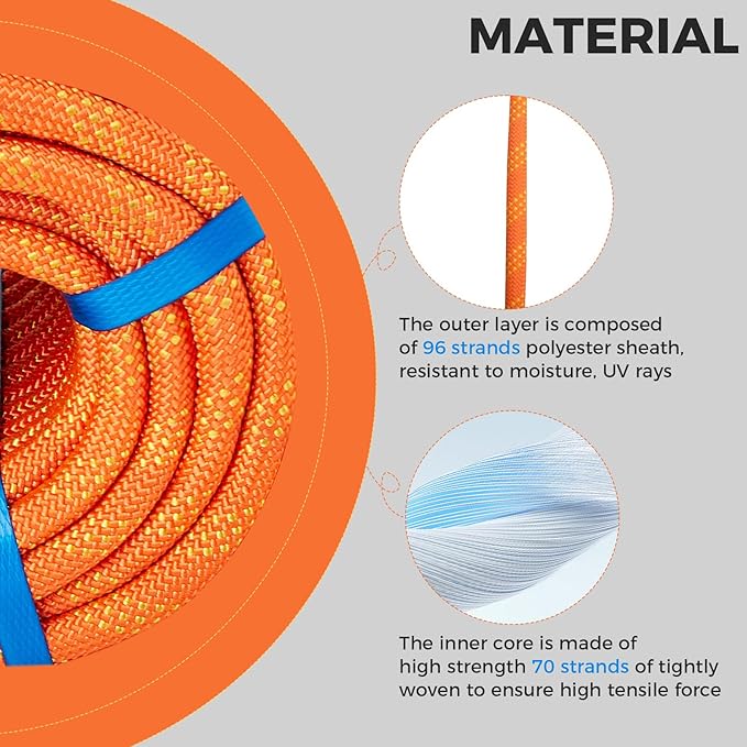 1/2 Inch 150ft Double Braided Polyester Arborist Rope, Heavy Duty Nylon Rope for Anchor, Tree Work, Cargo, Pulling, Sailing(Orange)
