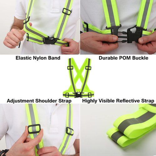 2Pack Reflective Vest Running Gear, Safety VES Adjustable High Visibility for Night Cycling, Highking, Dog Walking, Jogging (Green+Pink)