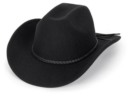 Women Men Classic Felt Wide Brim Western Cowboy Cowgirl Hat Rodeo Hat with Belt Black