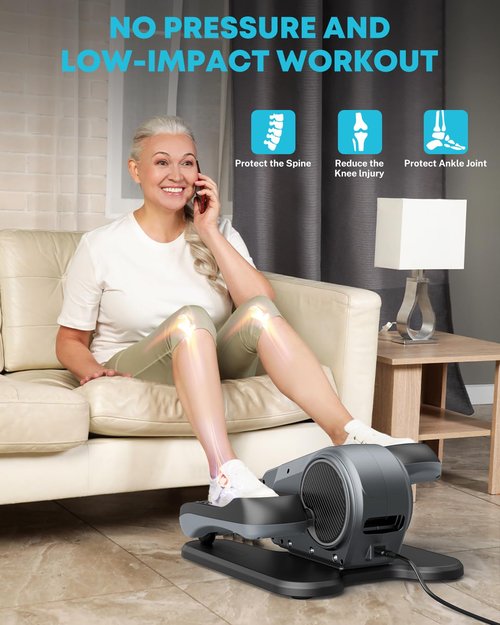 Gonex Under Desk Elliptical Exercise Machine for Seniors, Electric Ellipse Leg Exerciser with Remote, 16 Adjustable Speeds, Manual & 12 Auto Modes, Leg Exerciser While Sitting, Seated Pedal Exerciser
