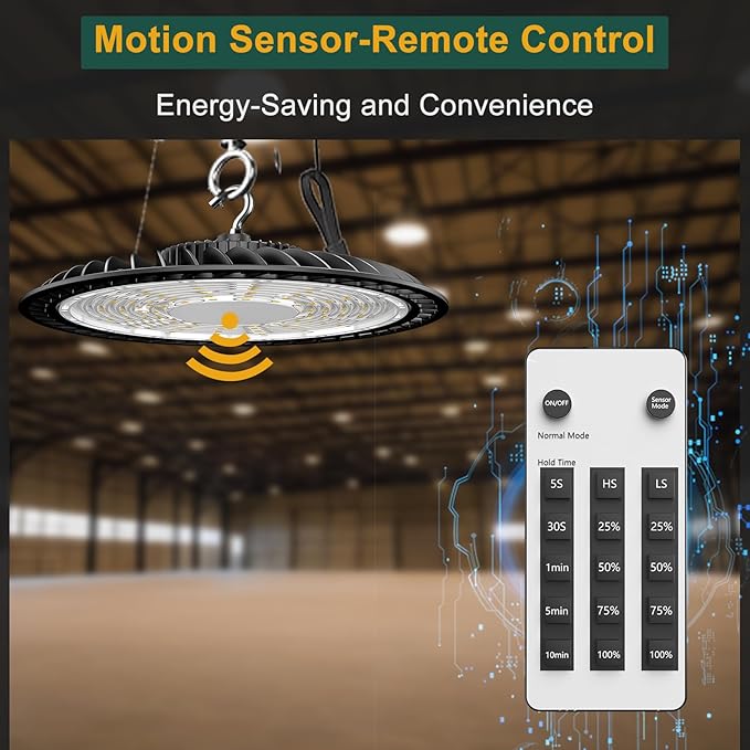 Smart 200W LED High Bay Light with Motion Sensor(Supports Normal Mode & Motion Sensor Mode), 30000lm (Eqv.800W MH/HPS) AC100-277V High Bay LED Shop Light -4Pack