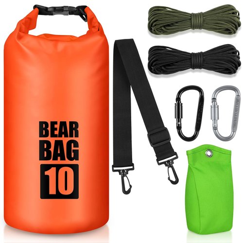 BELCKOS Bear Food Bag Hanging System, Bear Bags for Food Backpacking, Ultralight 10L Waterproof Camping Bear Proof Food Storage Canister Pulley System with Paracord, Carabiner, Throw Bag