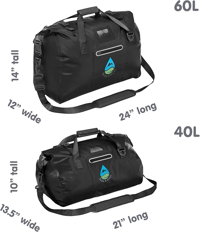 Skog Å Kust Duffelsak Heavy Duty Waterproof Duffel - Gear Bag for Sports, Travel, & More - 40L Black