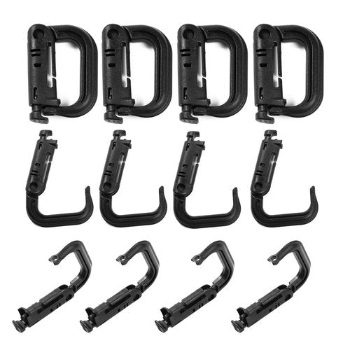 DraCra 12 Pack Tactical Gear Clips Lightweight Nylon D-Ring Locking Carabiners Tactical Carabiner Keychain Utility Hooks Hanging Buckle for Molle Webbing Straps Binding Ribbon Backpack Attachments