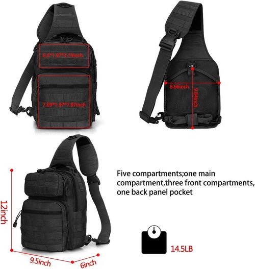 FAMI Tactical Sling Bag Pack Military Rover Shoulder Backpack EDC Assault Range Bag, Water-Resistant with Flag Patch