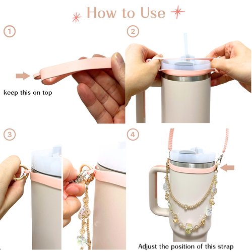 Koicarelife Pearl Cup Strap for Stanley, Silicone Water Bottle Handle, Bling Cup Charm for Stanley Fits Most 8-40 oz Bottles Stanley Accessories (White)