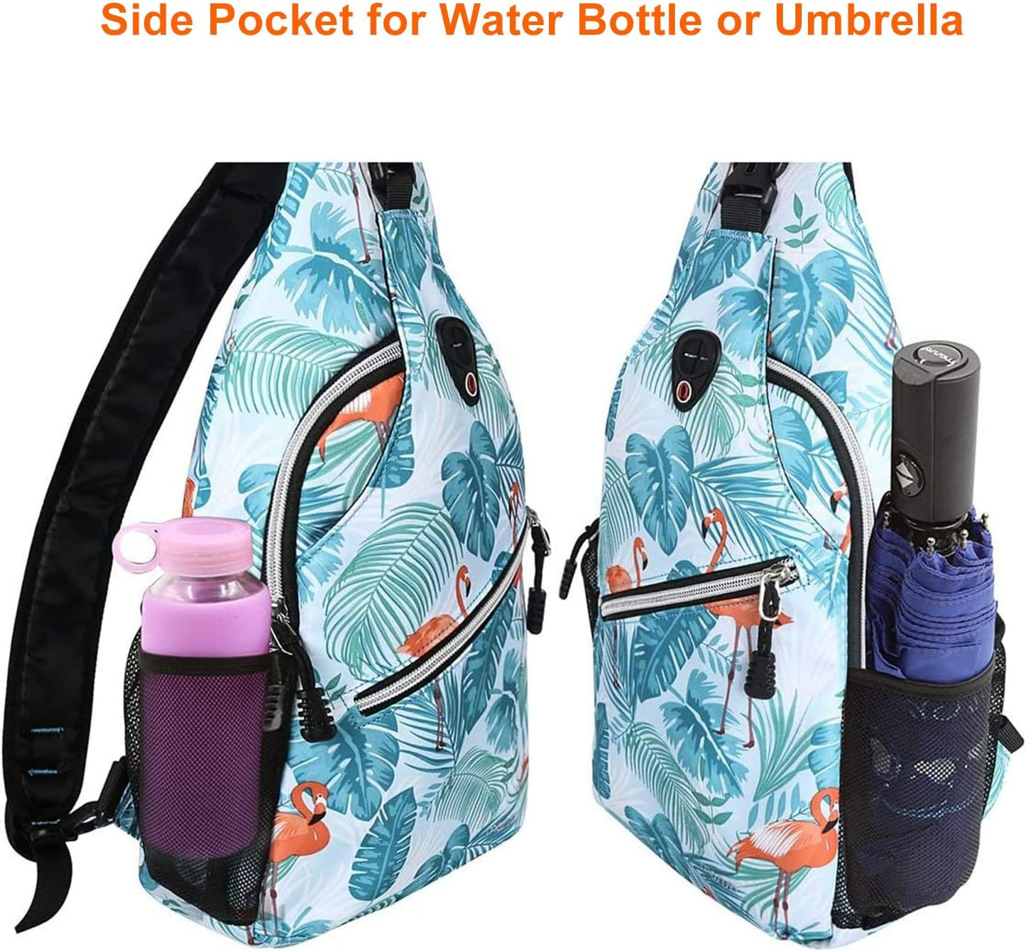 MOSISO Sling Backpack,Travel Hiking Daypack Pattern Rope Crossbody Shoulder Bag, Flamingo