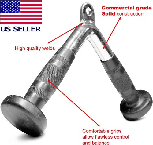 FITNESS MANIAC Home Gym Weightlifting Machine Attachments Tricep Press Push Down Bar V Handle Close Grip Cable V bar Rubber Handgrips