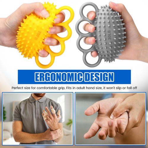 RoundFunny 3 Pack Hand Exercise Balls 3 Level Set Finger Strengthener Therapy Hand Balls Grip Strength Trainer Squeeze Stress Relief for Adults Elderly Stroke Arthritis Carpal Tunnel