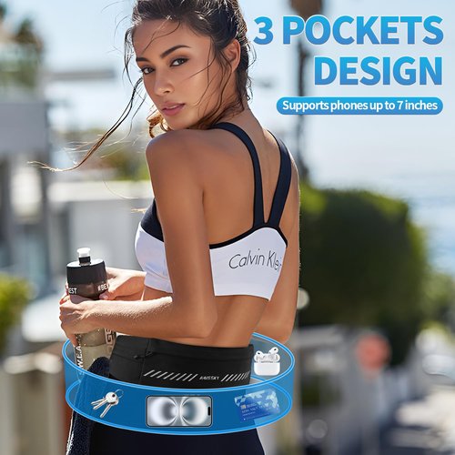 Slim Running Belts for Women Men,Reflective Phone Holder for Running Waist Belt with 3 Pouch, Gifts for Runners, Ultra Light Waterproof Running Accessories Gear for Workout Exercise Fitness