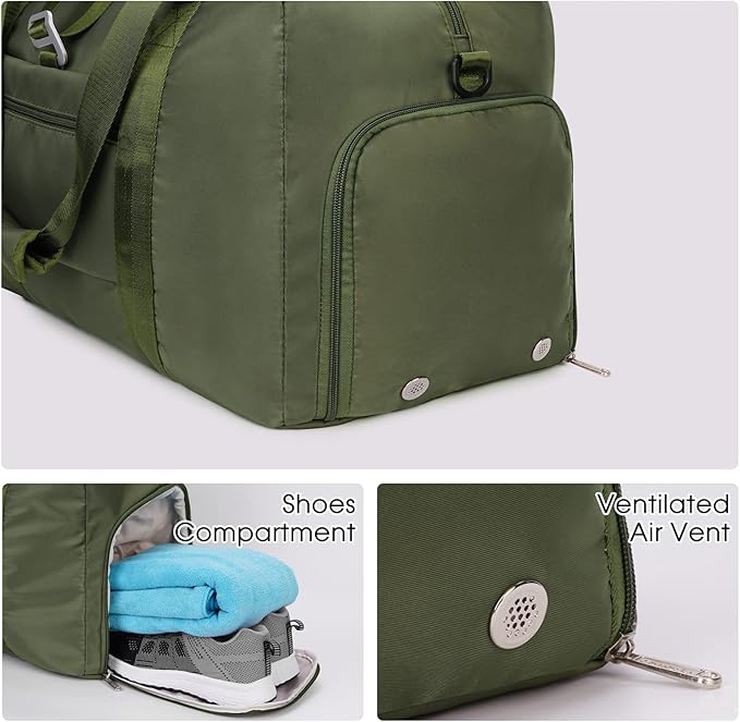 Ceneda 20" Gym Duffel Bag with Wet Pocket Shoes Compartment Portable Overnight Weekender Bag Travel bag Yoga Bag for Women (Green)