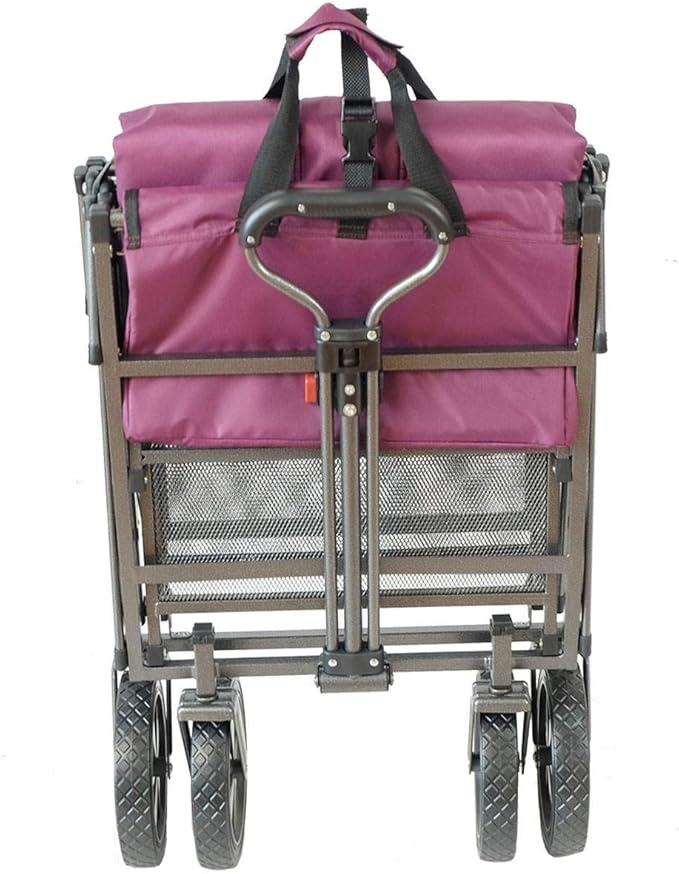 MacSports Double Decker Heavy Duty Steel Frame Collapsible Outdoor Utility Garden Cart Wagon with Lower Storage Shelf and 150 Pound Capacity, Purple