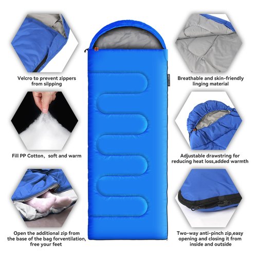 Sleeping Bags for Adults,3 Season Warm & Cool Weather Camping Sleeping Bag,Lightweight Waterproof Compact Camping Essentials Gear for Camping Hiking Outdoor Travel (Blue)