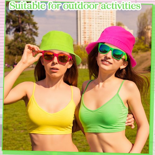 Cozypower 4 Pcs Neon Hats for Women Men Adjustable Cotton Hat for Outdoor Activities All Seasons(Bucket Hat)