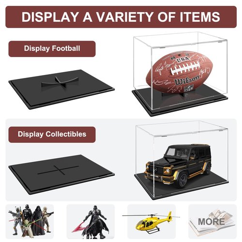 Football Display Case, Clear Acrylic Display Box Football Display Stand with Removable Built-in, Self-Assembly Memorabilia Display Box Cases Suitable for Autographed Footballs, Dolls, Models