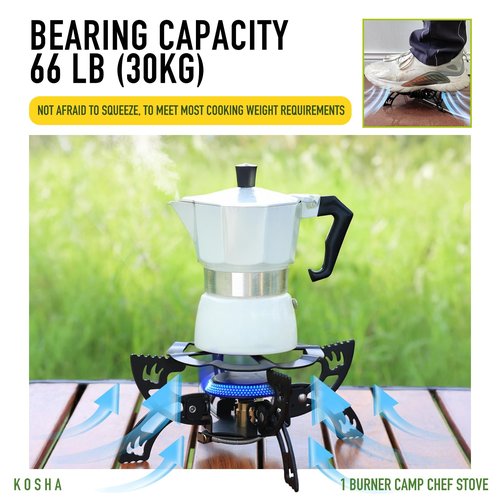 KOSHA Portable Camping Gas Stove, 12,970 BTUs Backpacking Stove with Piezo Ignition, Windproof Mini Camp Stove with Propane & Butane Adapter, Foldable Camp Equipment with Bag for Cooking