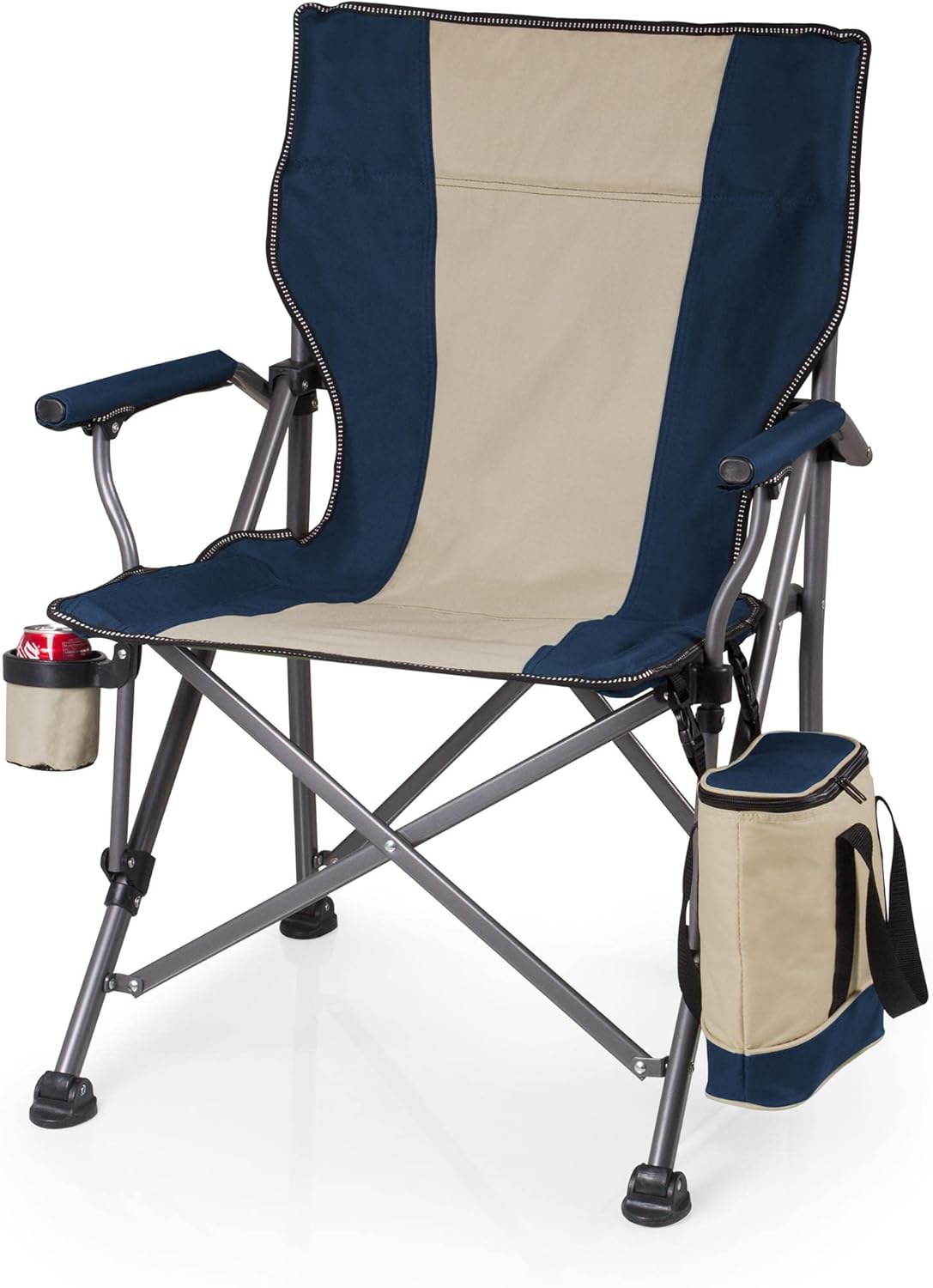 PICNIC TIME Outlander XL Heavy Duty Folding Camping Chair with Insulated Cooler, Oversized Portable Lawn, Beach & Camp Chair with Cup Holder, Storage Pocket, Carry Bag, 400 lb Capacity (Black)