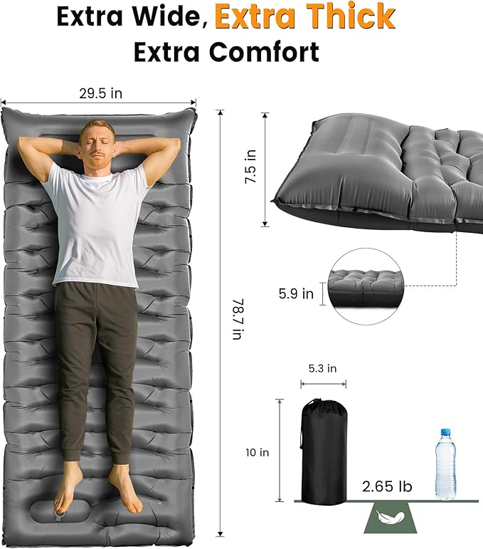 Camping Sleeping Pad,5.9 Inch Thick Camping Mat with Built in Pillow and Foot Pump,Self Inflating Sleeping Pad Ultralight for Camping Backpacking Tent（Green