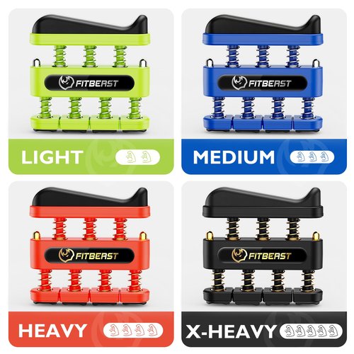 FitBeast Finger Strengthener, Finger Exerciser 4-Pack, Hand Exerciser for Improve Dexterity and Strength in Fingers, Hands, Forearms–Grip Strength Trainer for Musicians, Climbers (4 Piece Set)