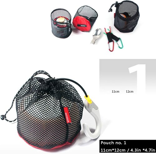 Drawstring Bags Pouch/Ditty Bag/Mesh Stuff Sack Camping Cord Bag Storage 5-in-1 Travel Use Nylon 5 Pieces (Red)