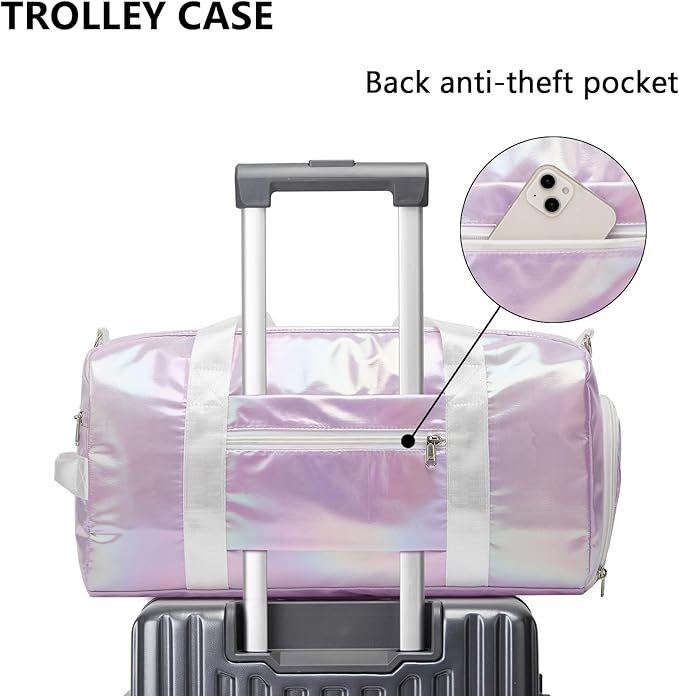 Sports Gym Dance Bag for Women Girls, Shimmery Waterproof Duffle Travel Bag With Shoes Compartment and Wet Dry Pocket (Purple)