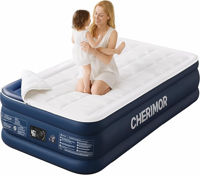 Twin XL Air Mattress with Built-in Pump & Luxury Quilted Topper, 80" Length, 20" Height, 2.5 Min Fast Inflation, 500lbs Support, Blow up Mattress with Carry Bag for Guest, Camping & Home