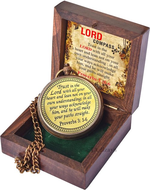 Trust in The Lord -Proverbs 3: 5-6 Engraved Compass, Graduation Gifts for Him, Birthday Gifts for Son, Husband, Inspirational, Motivational, Christmas, 2025 Unique Office Decor, Greeting Card Included