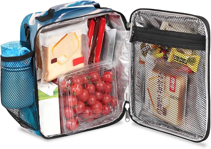 Wolf Colorful Ocean Wave Art Animal Boys Lunch Box, Reusable Insulated Waterproof With Adjustable Shoulder Strap, Thermal Cooler Tote Bag for School, Daycare, Picnic