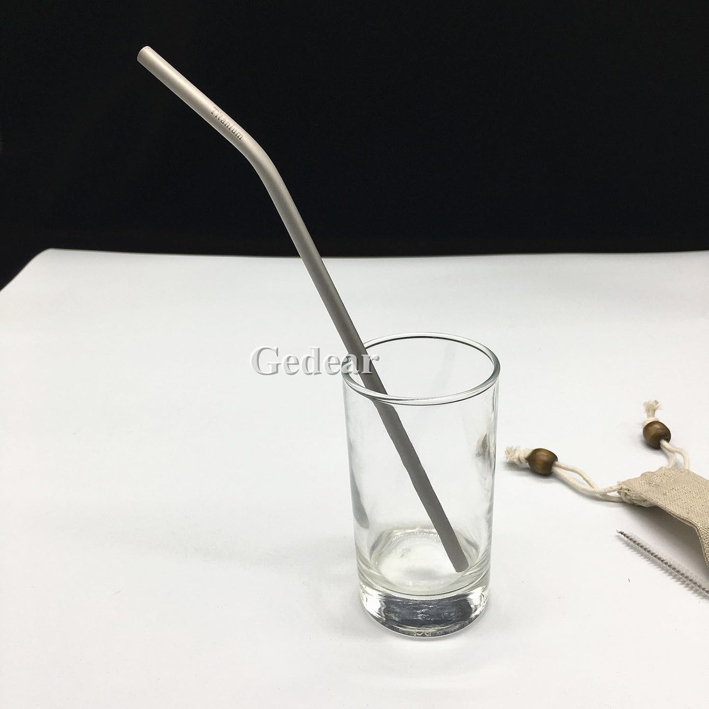 Titanium Straw Ti Survival Camping Hiking Outdoor Drinking Straw With Cleaning Brush and Pouch (Bended Straw)