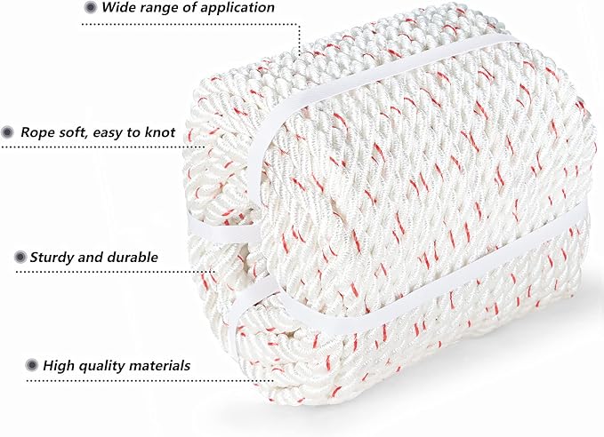 High Strength Braid Rope Pulling Rope Polyester Rope Multipurpose Bull Rigging 3/4 Inch x 100 Feet White Red