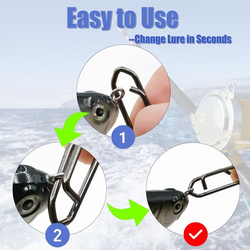 Fishing Clips Power Clip, 50pcs Speed Clip for Fishing Lure Quick Change Connector Link Split Rings Snaps Saltwater Freshwater Black Nickel #0