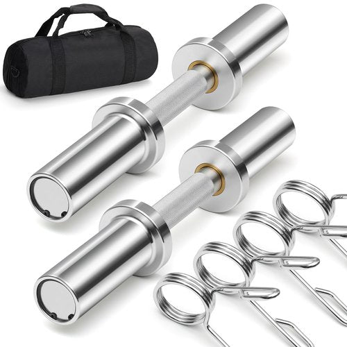 DASKING 16-Inch Olympic Dumbbell Handles with 360° Rotating Sleeves, Aviation Aluminum Anti-Rust Fits 2" Weight Plates - Includes 4 Spring Collars - 300lb Capacity per Bar