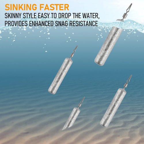 Dr.Fish 50 Pack Fishing Drop Shot Weights Lead Fishing Weights Pencil Skinny Sinkers with Barrel Swivels for Freshwater Bass Fishing 1oz