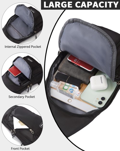 Seoky Rop Small Sling Bag for Men Women Water Resistant Nylon One Strap Shoulder Crossbody Bag for Travel Casual Daily Black