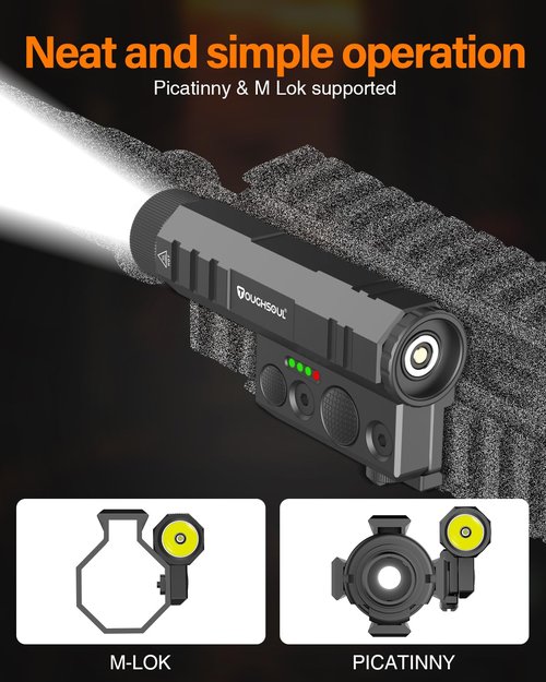 TOUGHSOUL Mlok/Picatinny Tactical Flashlight 2400 Lumen with Momentary Strobe Function, Weapon Light with Rechargeable Battery and Battery Level Indicator
