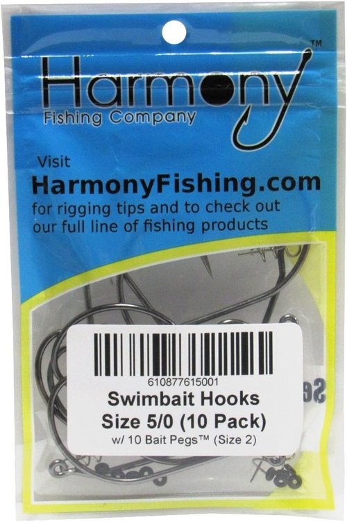 Harmony Fishing Razor Series Swimbait Hook (10 Pack w/ 10 Bait Pegs) - Soft Plastic Bass Fishing Hooks with Spring Lock Pins