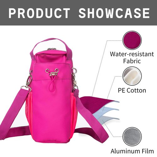 Magnetic Gym Bag Water Bottle Holder with Phone Pocket & Shoulder Strap, Sling Crossbody Pouch for Men & Women, Magnetic Bottle Carrier for Fitness, Sports, Travel, Work, Pink
