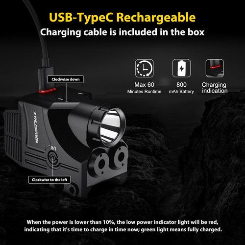 600/200 Lumens Adjustable Tactical Flashlight with Green/Blue Laser Sight Combo, Pistol Laser Light Combo with Strobe/Constant Light Modes, USBC Rechargeable, Fits Standard Picatinny & Glock Rails