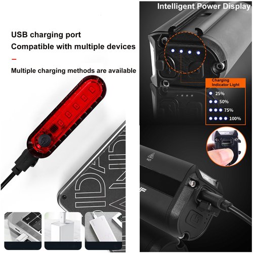 Bike Light Set for Night Riding,Bright LED Bicycle Light High Beam Low Beam,USB Rechargeable Bicycle Headlight Set,Waterproof Bike Headlight and Taillight for Adult Kid Mountain